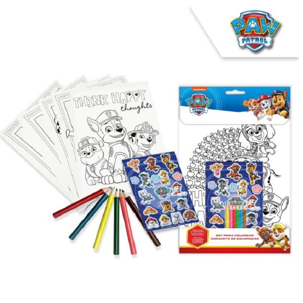 Värvimislehed kleesudega Paw Patrol